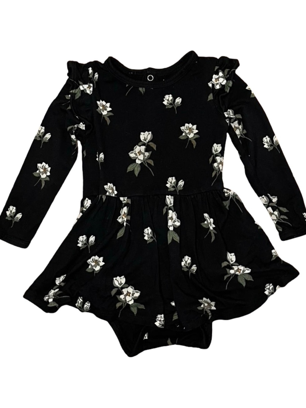 Kyte Baby Long Sleeve Twirl Bodysuit Dress in Midnight Magnolia 3-6mo